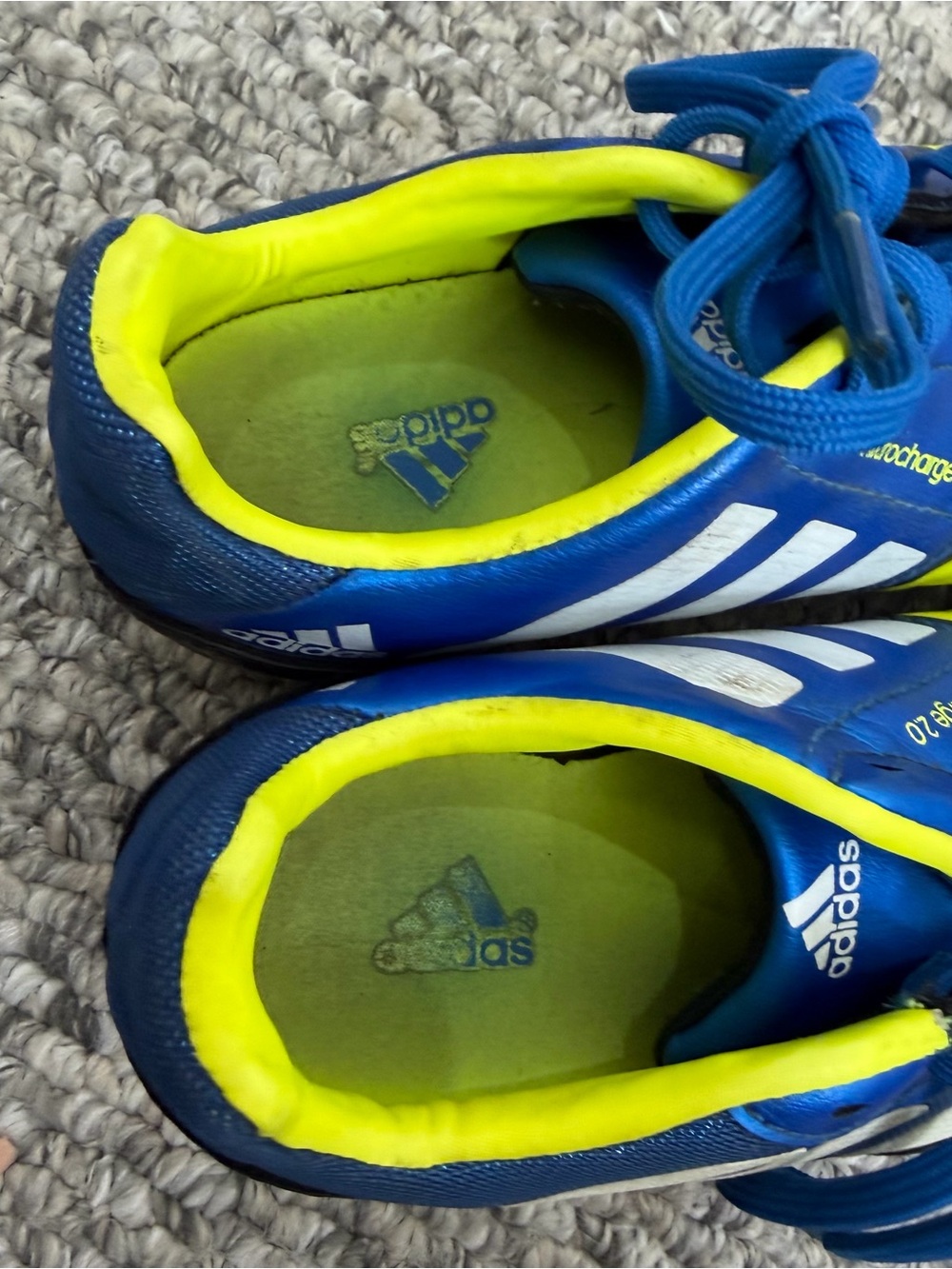 Adidas Nitrocharge 2.0 blue yellow white lace up kids youth soccer cleats 1 - Picture 8 of 10